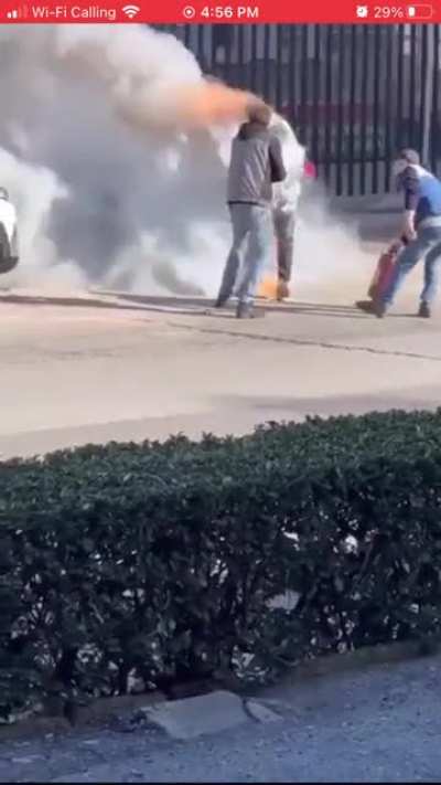 A teacher in Italy for a demonstration I believe. Can anyone tell what he&rsquo;s been doused in?