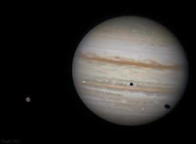 Jupiter on Aug 9th - Double shadow transit of Io & Ganymede.