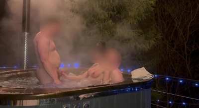 Met with my lover. When he was fucking me in a hot tube, my Hubby was jerking off. He was unable to stand with the excitement, so asked me to serve him via blowjob