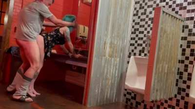 Would you risk getting caught fucking in the men&rsquo;s restroom at the local sports bar?