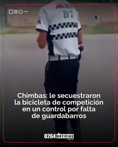 Chimbas: le secuestraron la bicicleta de competición en un control por falta de guardabarros