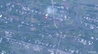 Russian strike hits a claimed "AHS Krab" SPG in Siversk, ammo cookoff visible