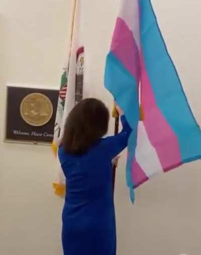 Democrat Marie Newman of Illinois puts a trans pride flag in front of Marjorie Taylor Greene&rsquo;s office