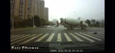 Cement truck smashes into an ambulance