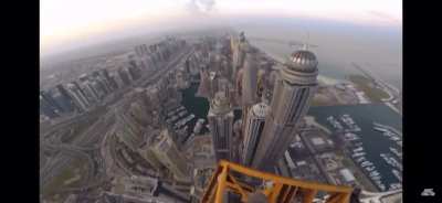 Oldie but goodie. No safety harness, no ropes, no parachute. Free climbing a crane on a skyscraper in Dubai