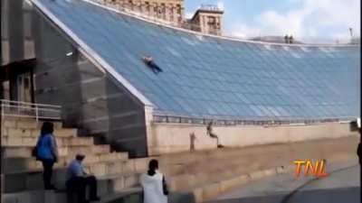 Sliding down this building