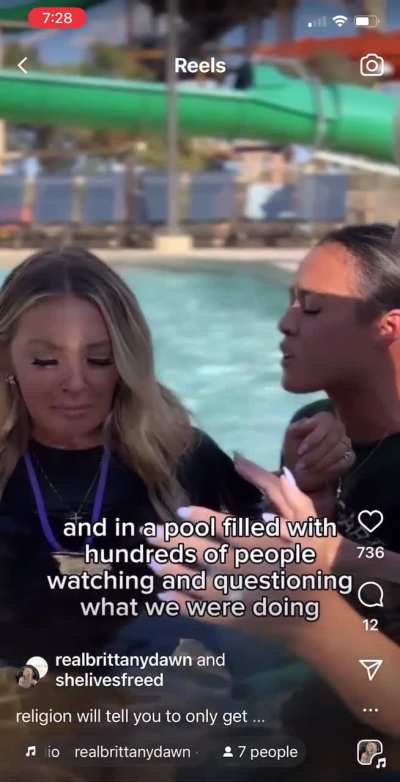 "Hundreds of people watched" while so-called Christian influencer/scammer has her second baptism at a water park