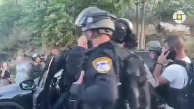 IDF soldier assault a women in Sheikh jarrah neighborhood out of the blue,terrorizing her children in the progress,just because she's passing by the neighborhood.