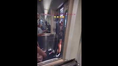 Dude Sparta kicks a woman in the chest after she tried holding up the train in Philly