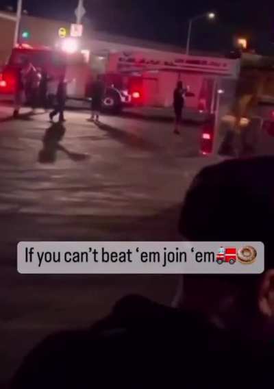 Fire trucks doing donuts in Los Angeles California
