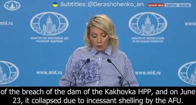 RU POV: "Kyiv is preparing to destroy the dams of the Kyiv and Kaniv reservoirs" - Russian foreign ministry spokesperson Zakharova.