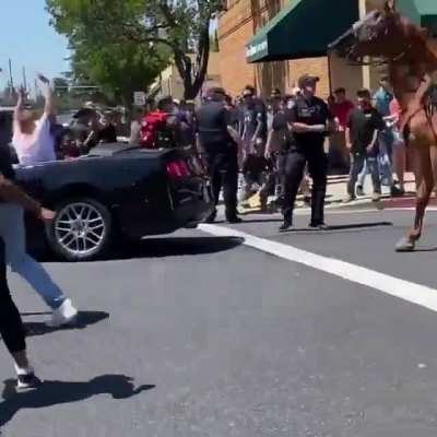 Oakdale, CA 06/03/20 - Peaceful protesters attacked by anti-BLM locals. Police arrest the protesters.