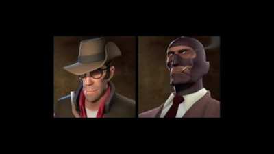 sniper talks with spy about his drawing