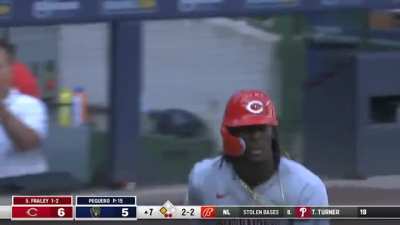 Elly De La Cruz steals 2nd, 3rd, and home base all in the span of two pitches.