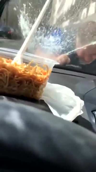 Perv sniffs and licks a woman&rsquo;s car during her lunch break. She&rsquo;s forced to drive away while he clings onto the hood of her car.