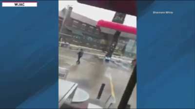 Idiot tries to shoot someone's tires out and fires a shot at them for being asked to wear a mask at a gas station.