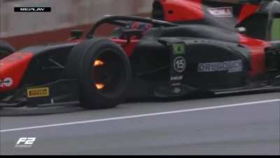 Felipe Drugovich&rsquo;s brakes glowing red hot today at the F2 Styrian GP