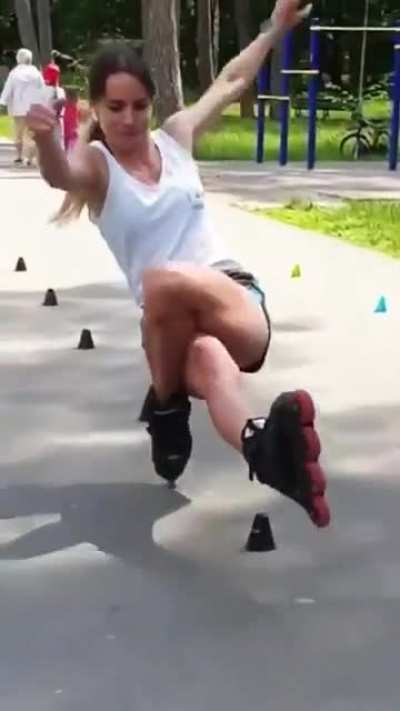 This lady roller-skating backwards&hellip;with a twist