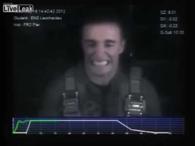 Navy pilot in training in a centrifuge maintains 8 G's of force all on his own for 30 seconds