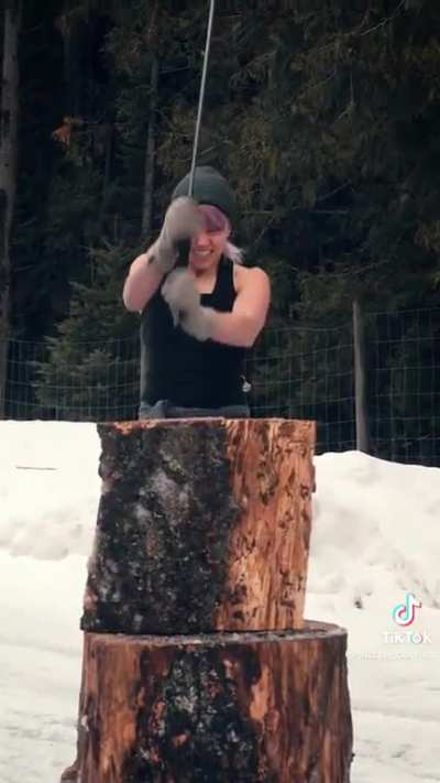 I kept seeing "Not to be a lesbian, but OMG" in the tags for this video of Nicole Coenen chopping wood with a sword, and so I thought it would go well here?