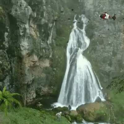 Waterfall looks like a bride in her wedding dress. Peru &ldquo;Cascada La Novia&rdquo;