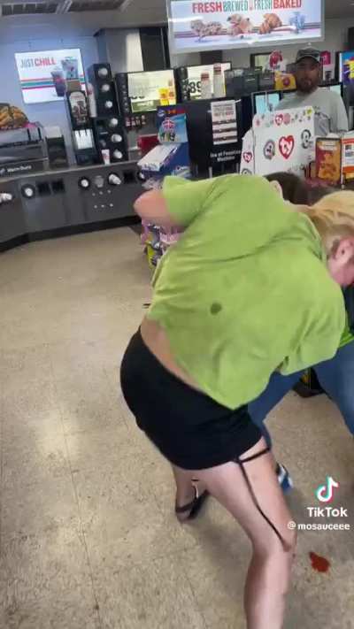 Gas station clerk gets down