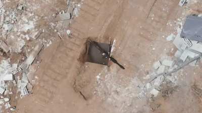 Hamas combatant gets eliminated as he emerges from a tunnel, trying to fire RPG onto close IDF vehicle, Gaza