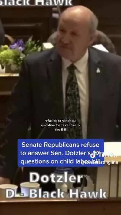 Sen. Bill Dotzler (D-IA) scolds Iowa Senate Republicans for refusing to answer questions on their Child Labor bill