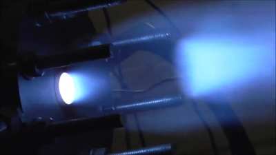 Close-up look on the combustion exhaust flame at the nozzle exit