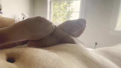Pink stockings footjob