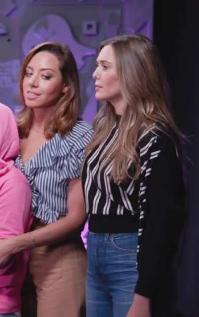Elizabeth Olsen spanking Aubrey Plaza