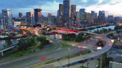 Calgary "Be part of the Energy" 4th Ave Flyover Sunset Hyperlapse
