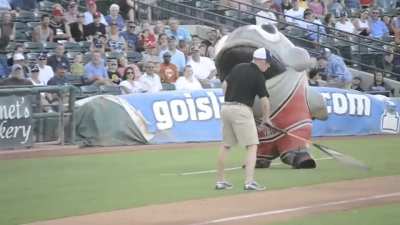 Fish Mascot Eats Worker
