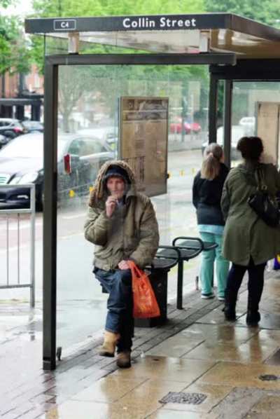 POV: You are waiting at a bus stop in the rain when a car blasting "I Wonder" pulls up on your left