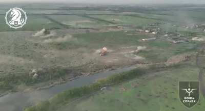 47th Mechanized Brigade films a BMP running over a mine and explodes. West of Soloviove, Avdiivka.