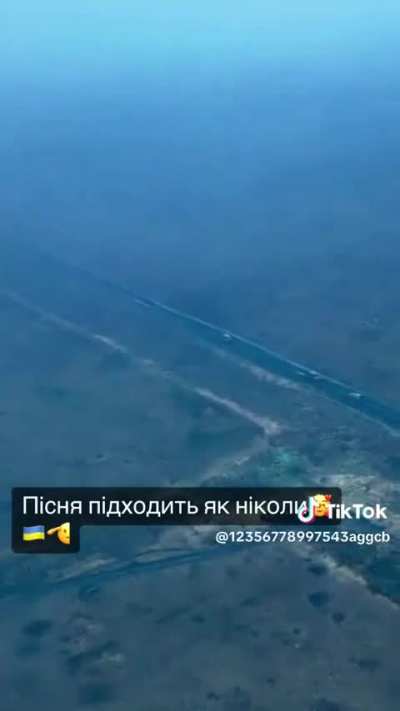 Russian vehicles getting hit in an attack south of Novomykhailivka. Late January 2024 (music from source)
