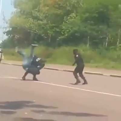 Never brings a trained cop to a knife fight