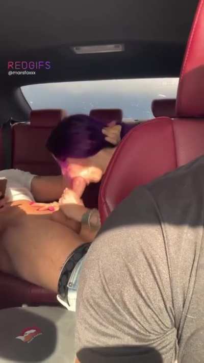 My husband is so giving. He drove two hours to pick up his friend at the airport and then two hours home while I sucked and fucked his massive dick. I swallowed 2 and got a creampie while he drove us home.