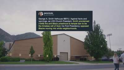 Question for J. Reuben, Abraham O., Harold B., George A. &amp;amp; Ezra T.: you sorry lot can keep your law school and administration building, your library and fieldhouse &ndash; I'm looking for Brigham's building, which apparently doesn't exist. Is his statue int