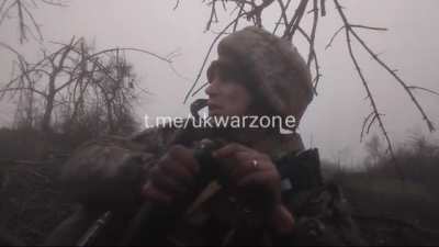 POV of AFU fighters' intense close quarters combat from defensive trenches - Unknown location