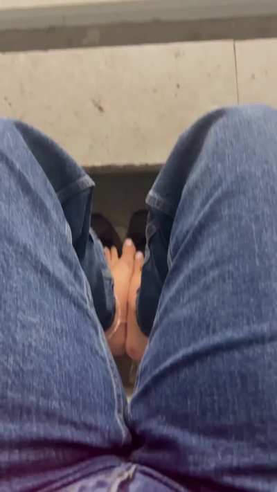 at a hockey game.. sitting where everyone can see me, taunting the players and the crowd with my teasing feet&hellip; whispering naughty things to myself. I mean do you expect anything else from me?! 😌😏😉