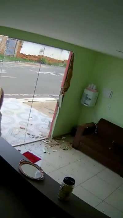 Horse attacks a glass window