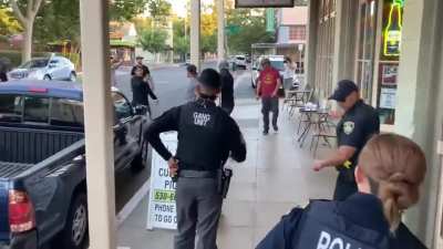 Alleged Proud Boys members attempt to get into The Mojo in Woodland, CA and are met with pepper spray over a planned Drag Show