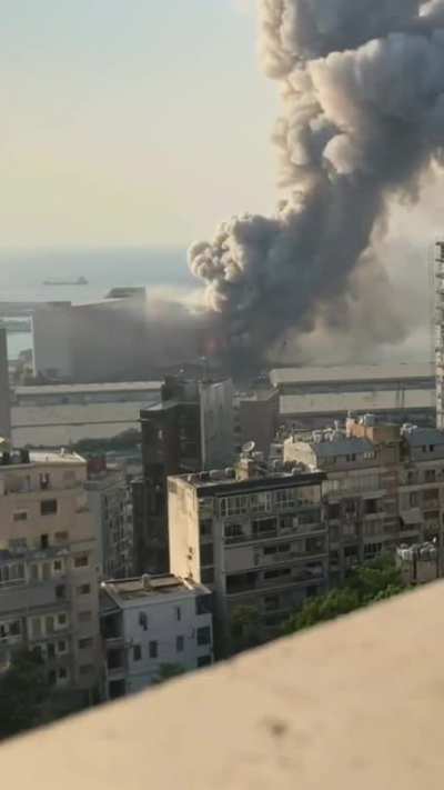 This is footage of the explosion in Beirut in 2020 from different angles. This explosion died 218 people and injured 7,000 more.