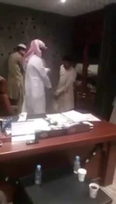 Blue collar workers (slaves) in a middle east hotel getting beaten by their boss. This is especially sad because they are migrants who came to the country in the hope of a better life and now they can&rsquo;t go back.