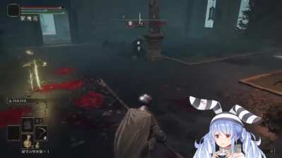 Pekora repeatedly dying to the Carian Knight in Elden Ring