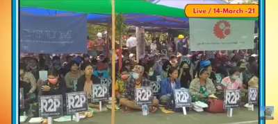 Protestors in Myanmar chanting "Shame on China!" in Burmese.