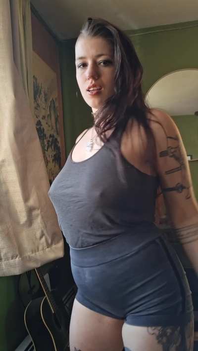 Getting off to you watching me play with my clothed big tits