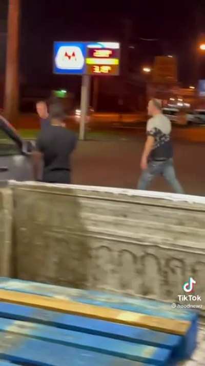 Guy tries to be a menace, then runs away from bigger man and breaks his ankles