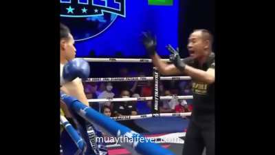 Never Give Up! This is Kru Boon formerly of Chiang Mai Muay Thai Gym (He is at the Fairtex owned "The Camp" now.) I had the pleasure of sparring with him daily. LEGEND!